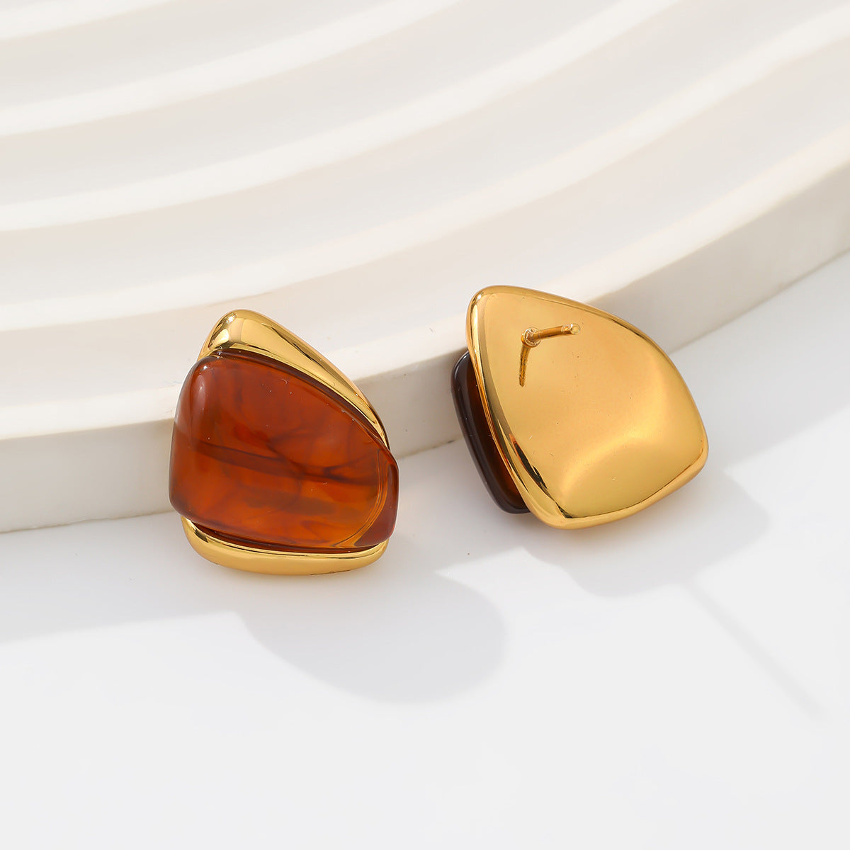 Planderful Vienna Verve Stainless Steel Stud Earrings Geometric Irregular Golden Edge Statement For Women