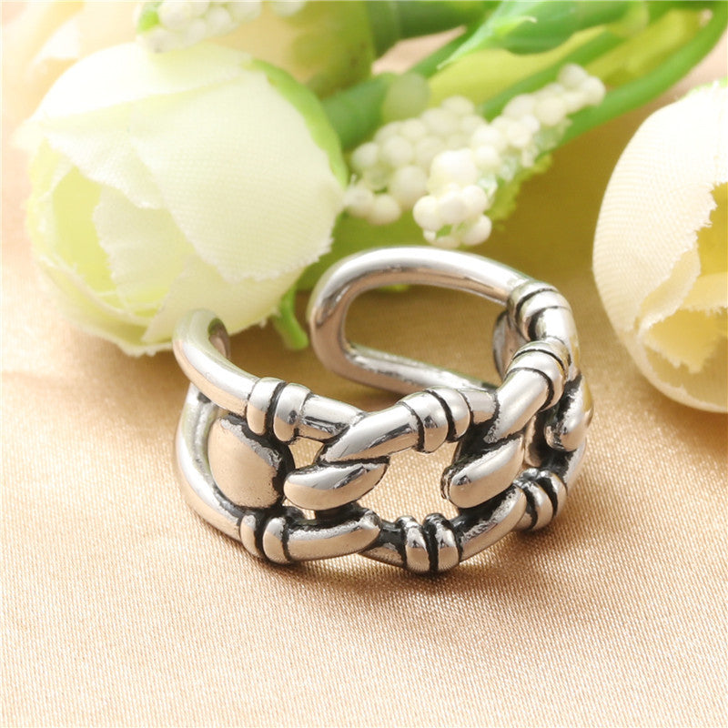 Titanium Steel Buckle Ring for Men - Retro Trendy Stainless Steel Accessory