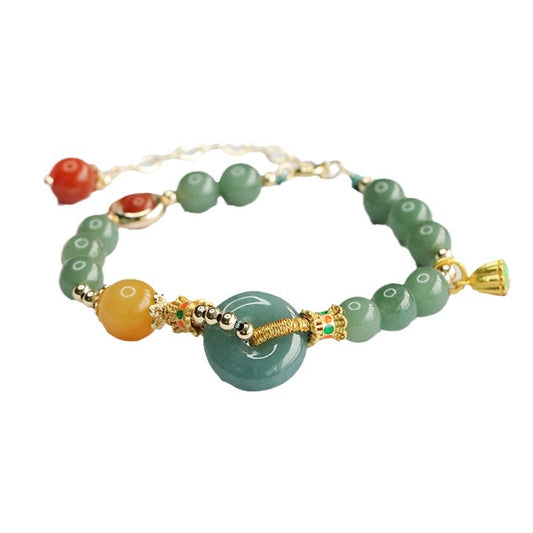 Blue Water Jadeite Peace Buckle & Round Bead 7 mm Bracelet