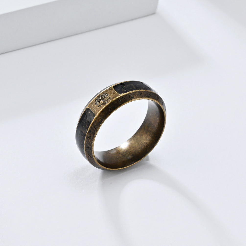 Vintage Nordic Viking Text Titanium Steel Ring for Men