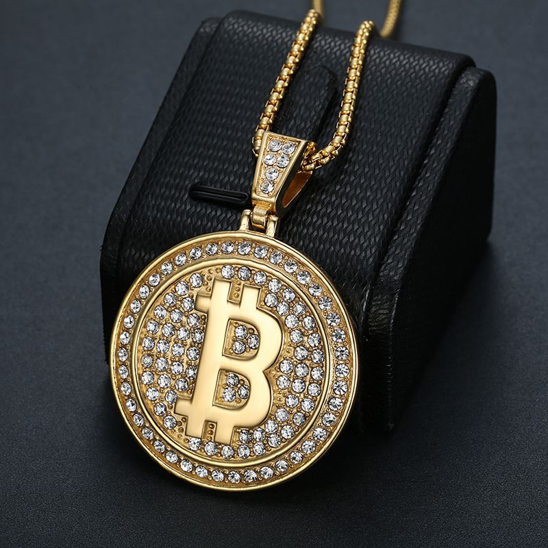 Bitcoin B Pendant Necklace By Planderful Everyday Genie Gold Plated Steel West Coast Hip Hop Style For Crypto Fans