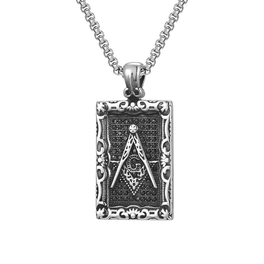 Titanium Steel Stainless Steel Freemasonry Square Tags Pendant Necklace