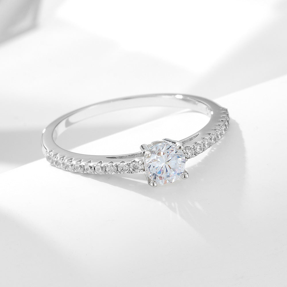 European and American Ins Simple Temperament S925 Sterling Silver Zircon-Encrusted Ring
