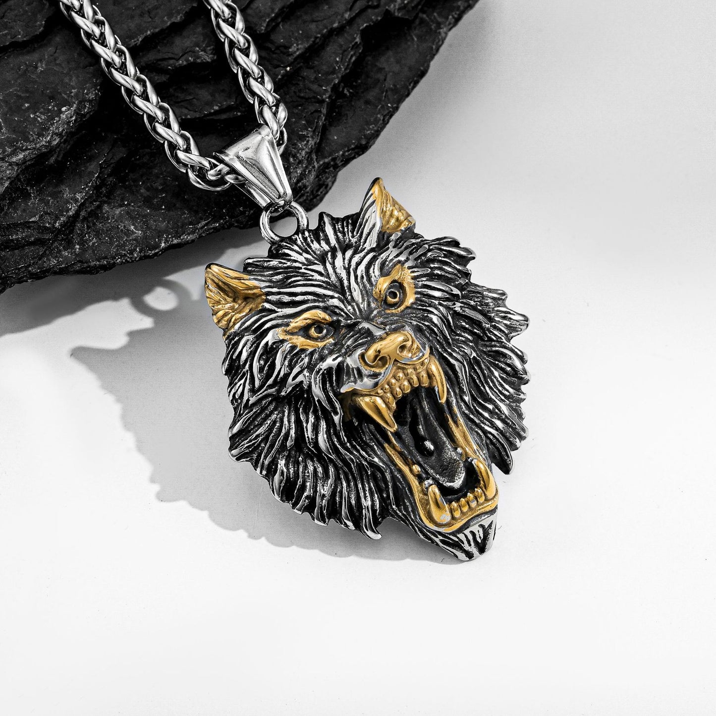 Planderful Viking Odin Logo Wolf Head Pendant Necklace For Men Stainless Steel Durable