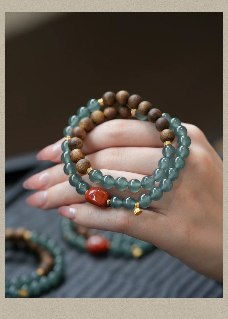 Chalcedony Agarwood Double-Wrap Bracelet