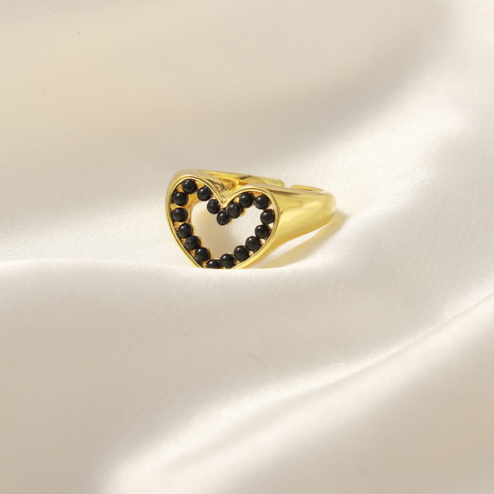 Heart-Shaped Imitation Pearl Hollow Ring - Luxe Copper Jewelry for Women