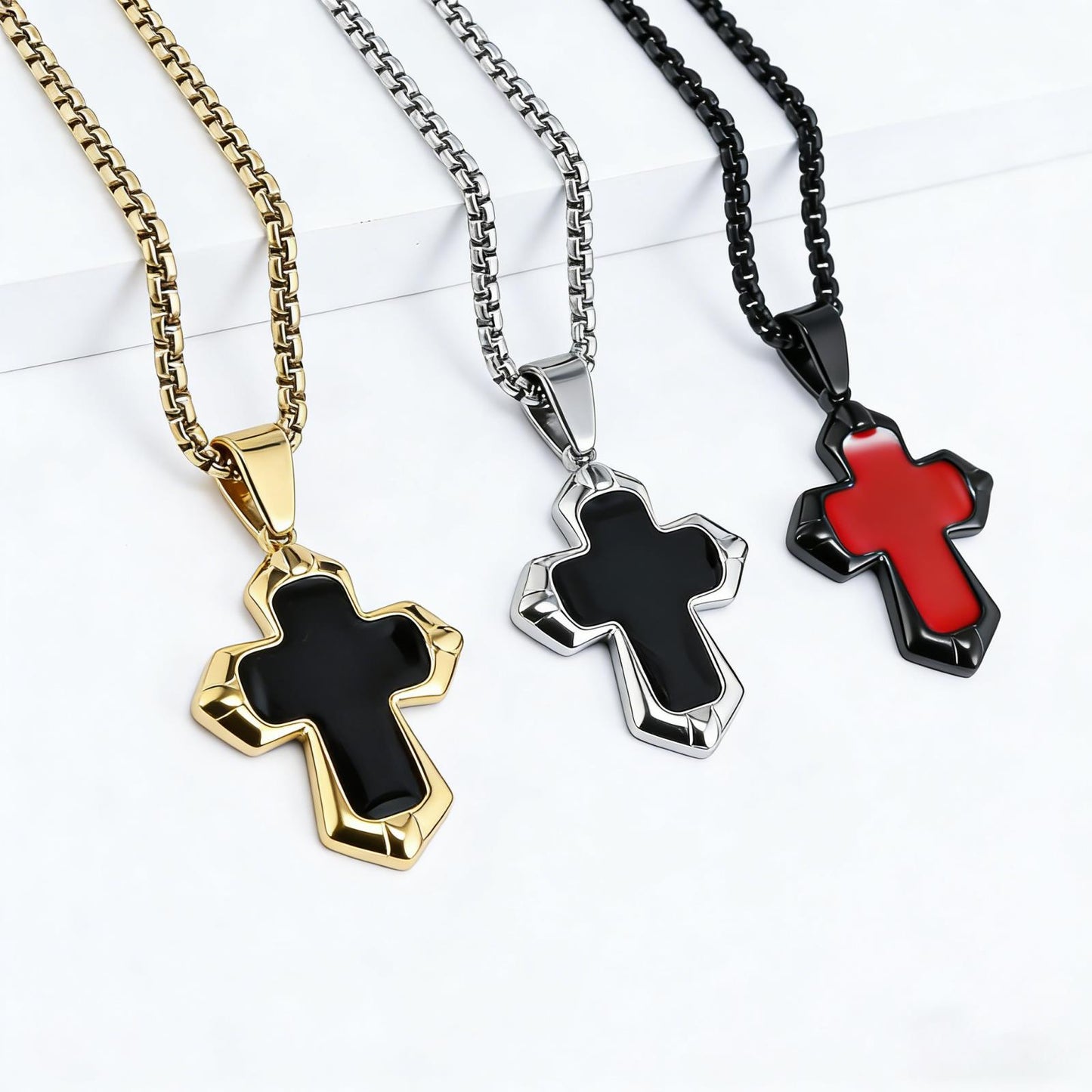 Planderful Cross Necklace Unisex Titanium Steel Oil Drip Finish Edgy Punk Hip Hop Pendant
