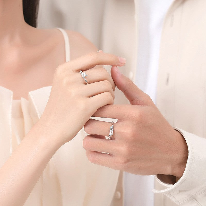 S925 Sterling Silver Bamboo Leaf Couple Ring — Adjustable