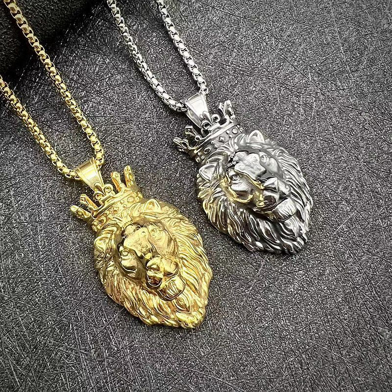 Titanium Steel Lion Head Pendant Necklace By Planderful Bold Gold Plated For Hip Hop Fans