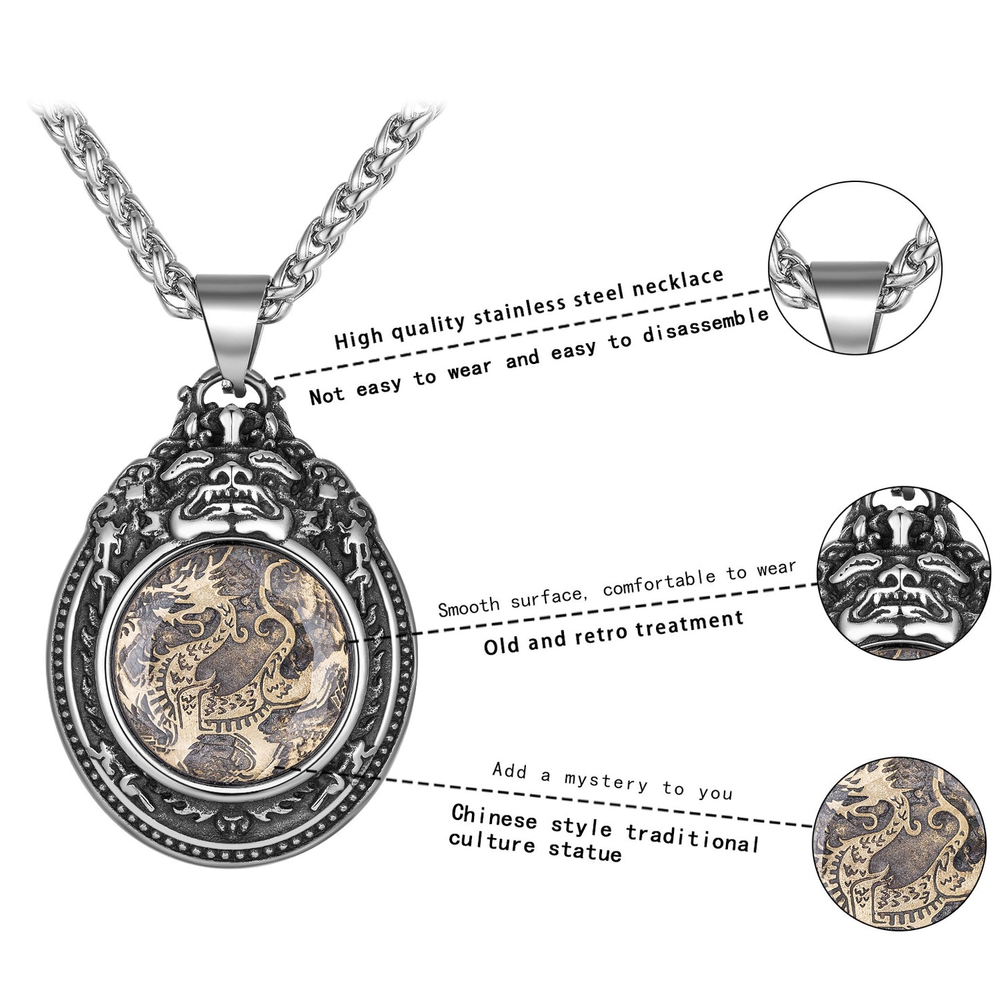 Stainless Steel Necklace – Statement Four Great Beasts Longtu Hip Hop Sweater Chain For Men