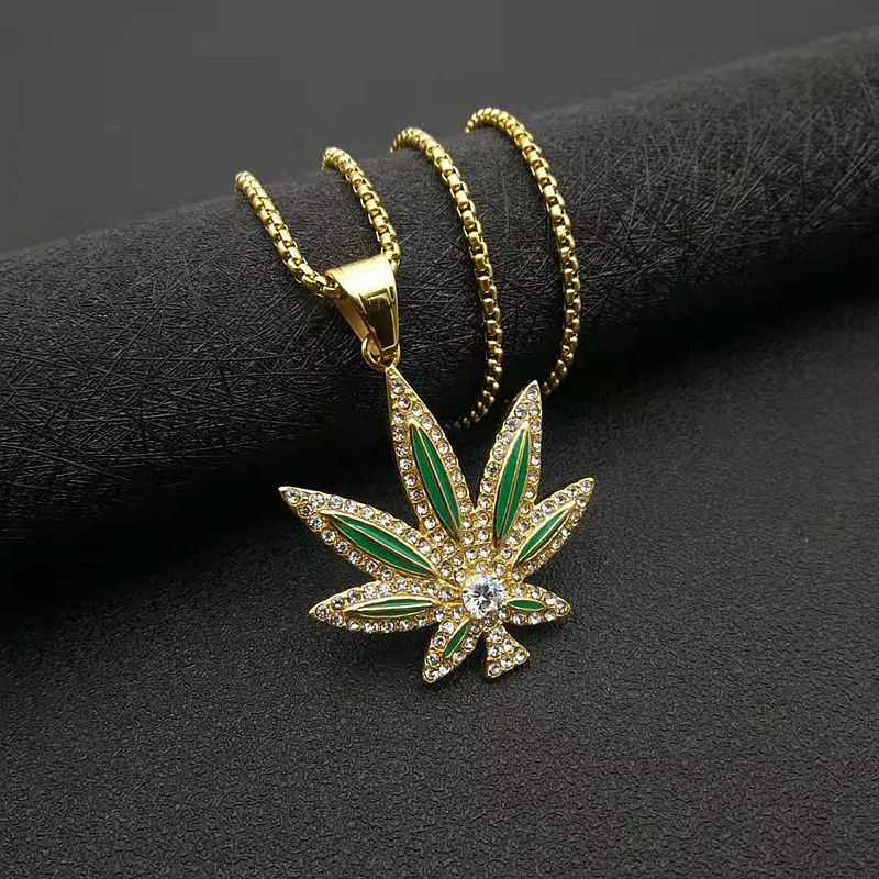 Zircon Necklace Elegant Maple Leaf Couple Pendant In Titanium Steel Gold Plated Finish