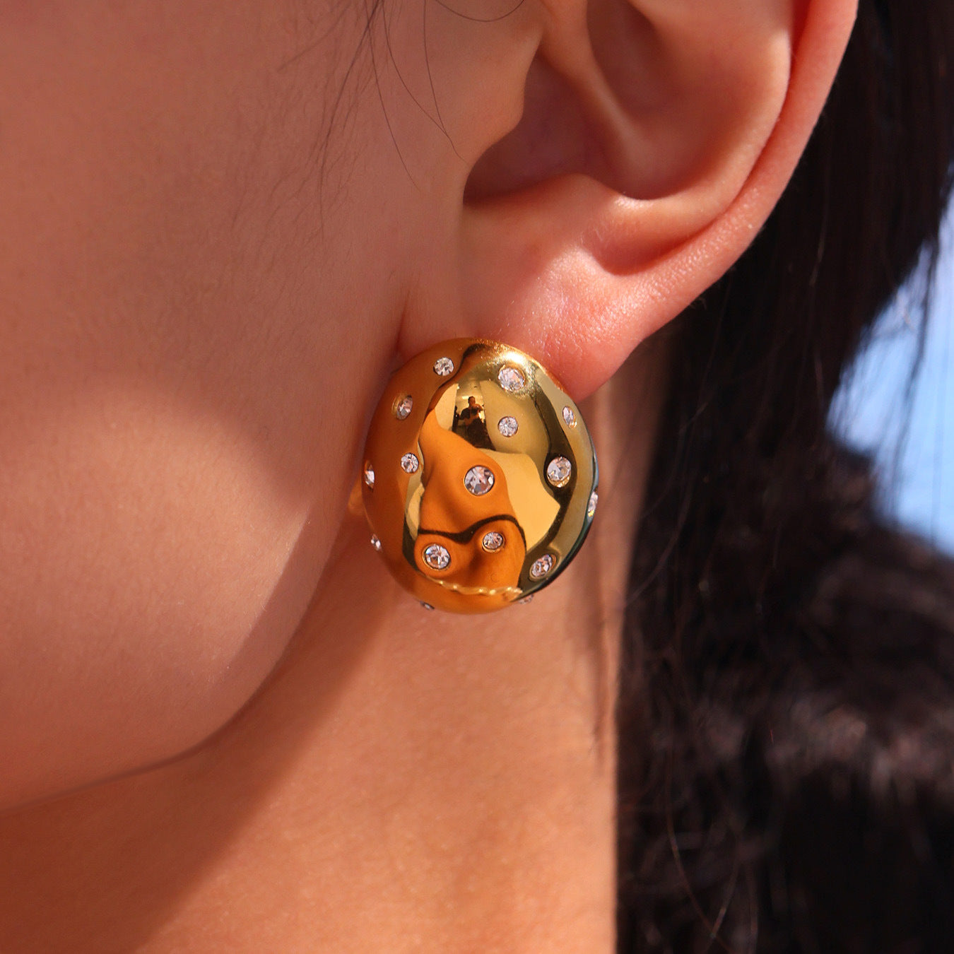 Planderful Czech Rhinestone Oval Earrings For Women Steel