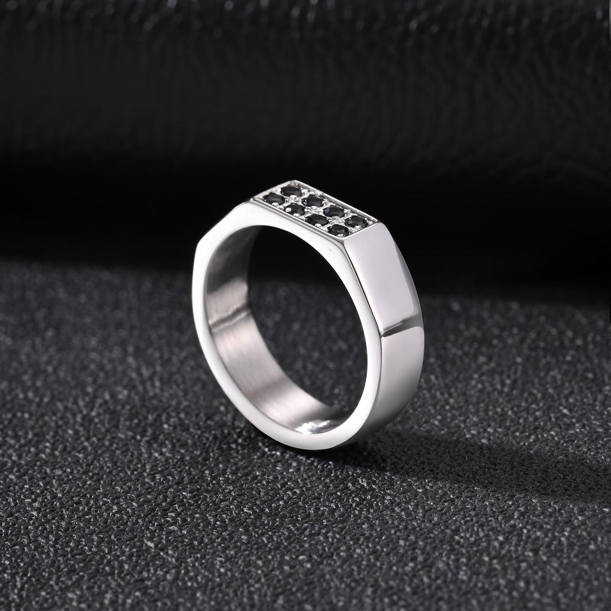 Men's Black Zirconium Ring Stainless Steel Punk Style