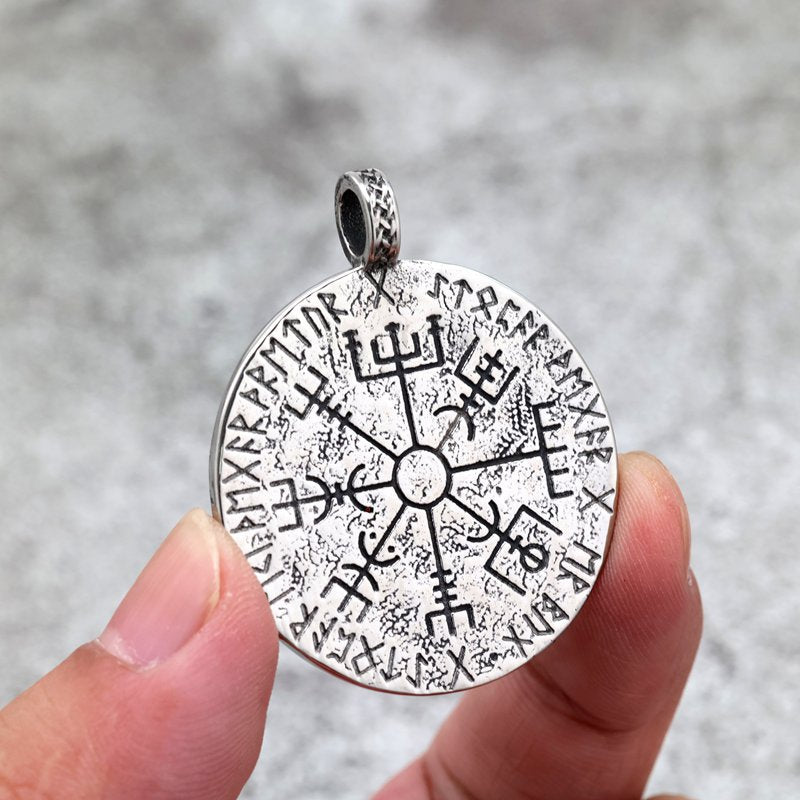 Planderful Shop Vintage Stainless Steel Viking Odin Rune Necklace Double Sided Pendant For Men And Women