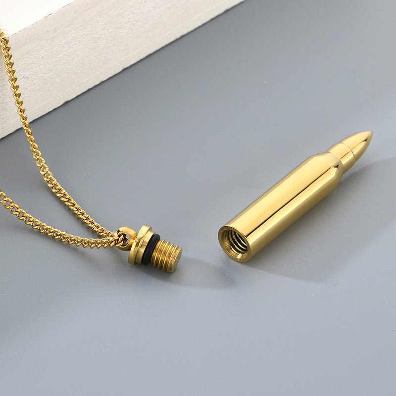 Planderful Mens Bullet Pendant Necklace Glossy Titanium