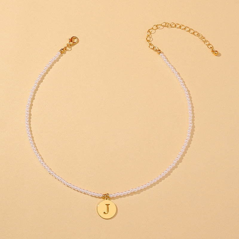 Elegant Hollow English Letter Pendant Necklace with Pearl Accents