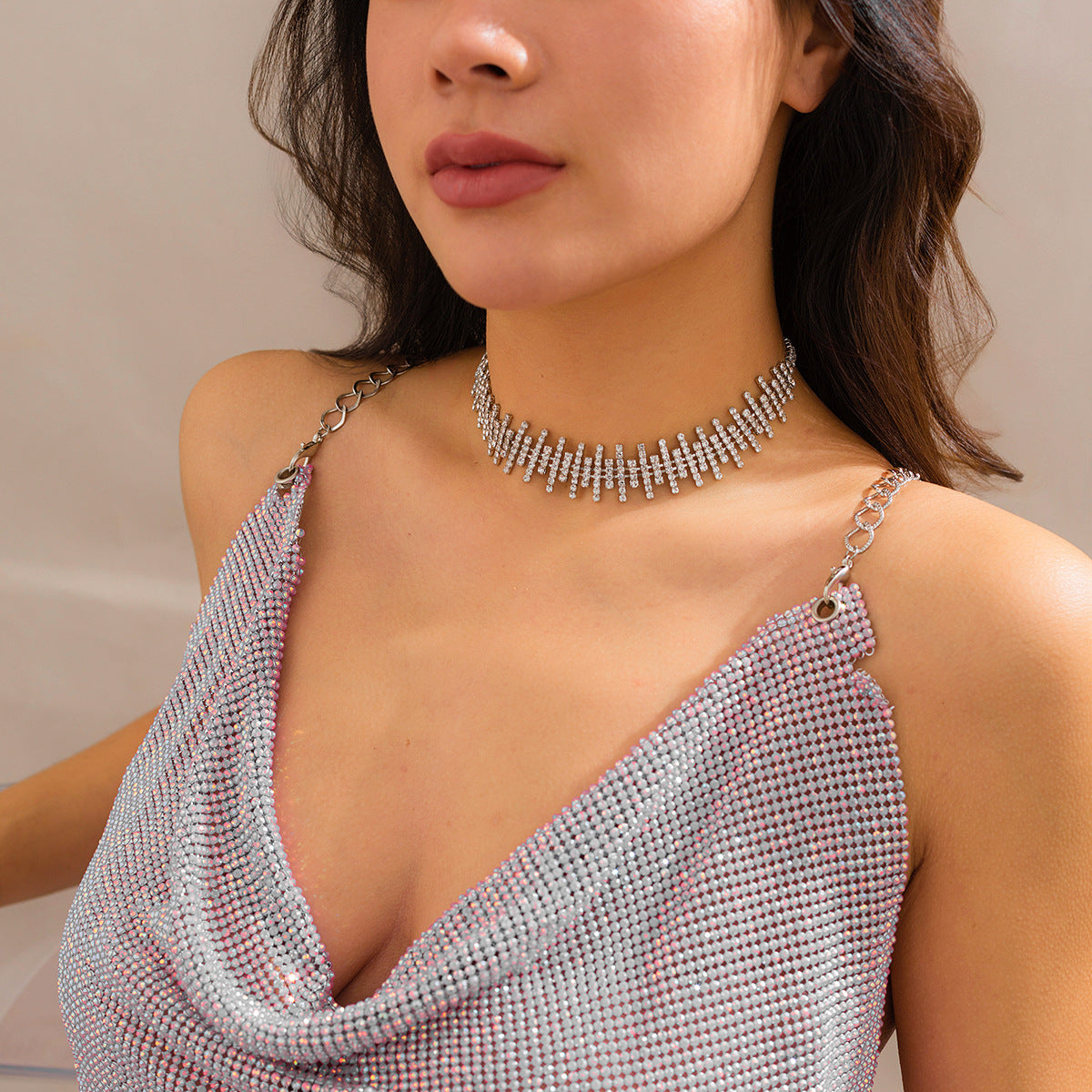 Europe and The United States Cross-border Jewelry Light Luxury Short Rhinestone Choker Necklace Retro Collar Female