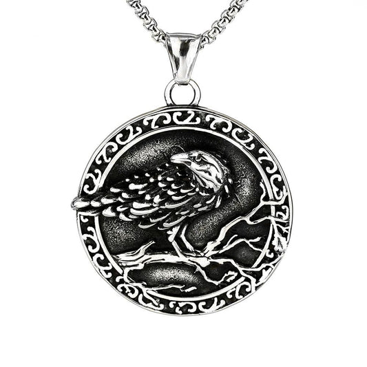 Nordic Vintage Men's Jewelry Stainless Steel Raven Runavin Pendant Necklace