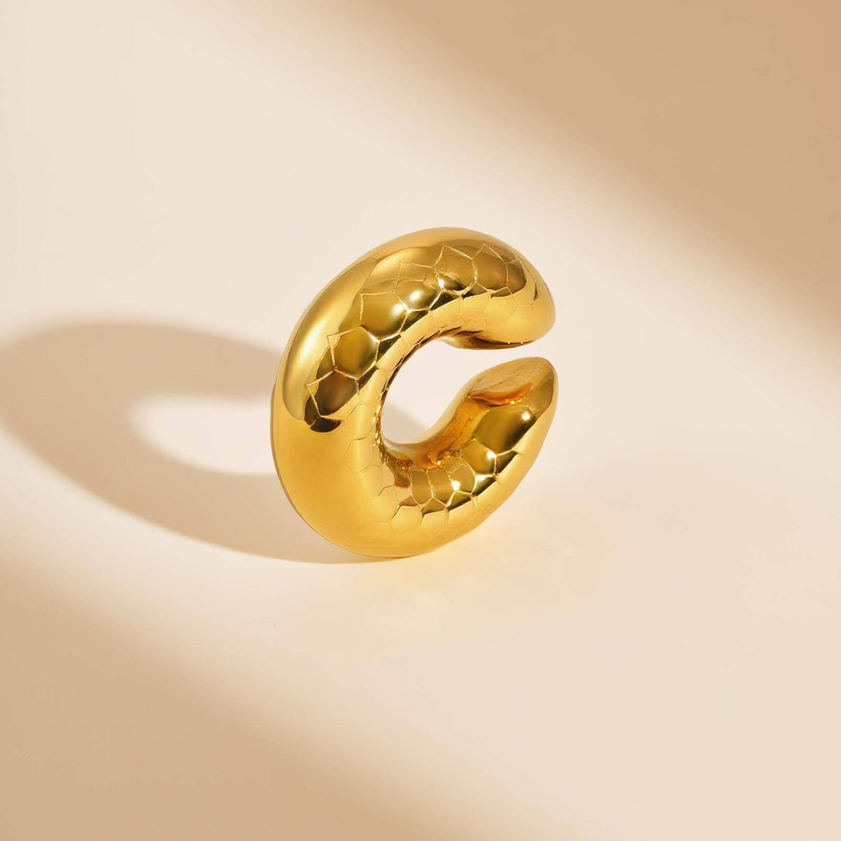 Gold-Tone Hammered Chunky Open Hoop Earring — Single