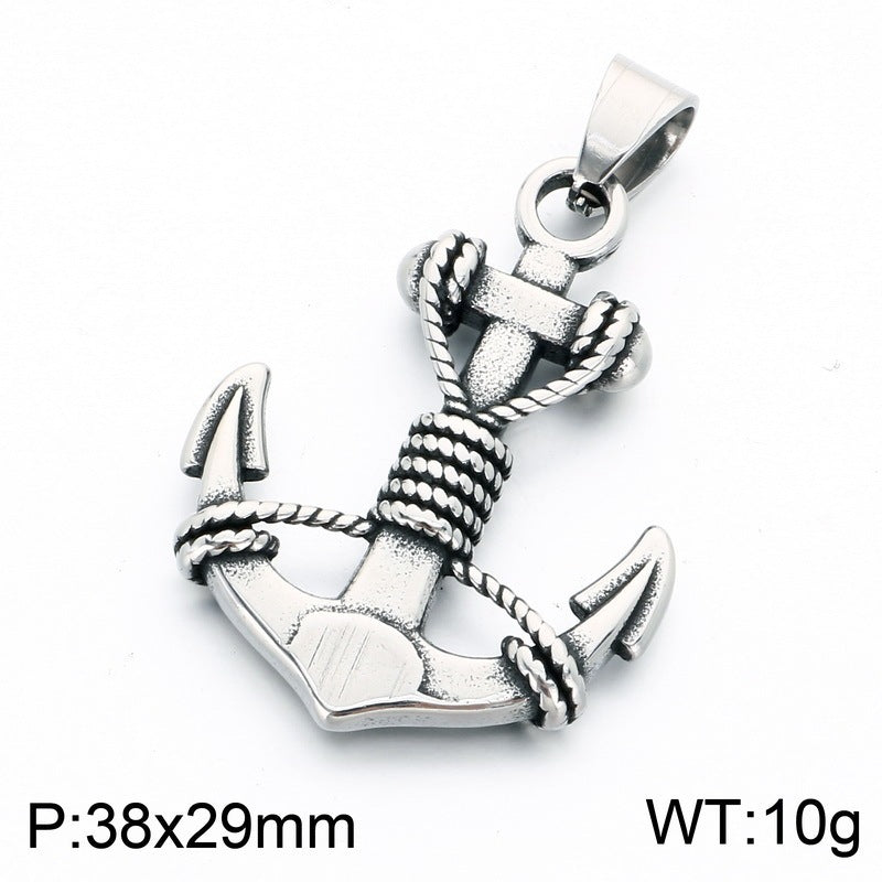 Vintage Celtic Carved Cross Anchor Necklace Iris Anchor Skull Stainless Steel Men's Pendant