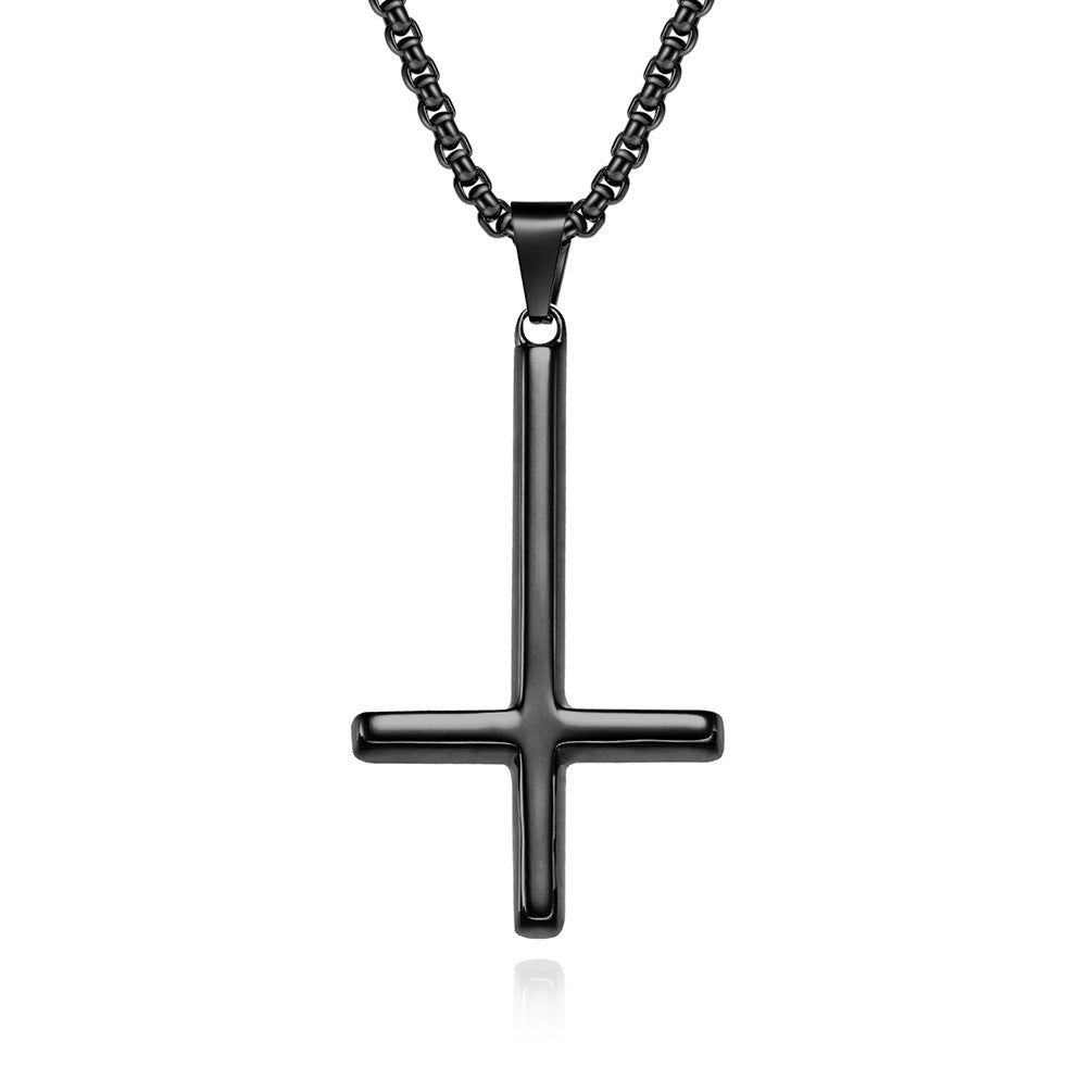 Steel Necklace - Statement Inverted Cross Pendant