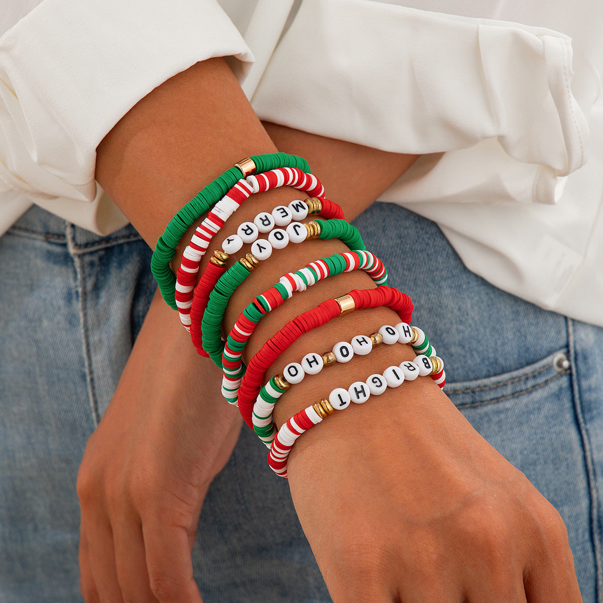 Planderful Vienna Verve Christmas Elk Pottery Bracelet For Holiday Gifts Elastic Letter Jewelry Set