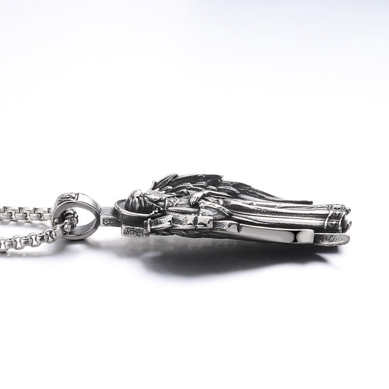 Steel Necklace – Vintage Angel Wing Pendant For Everyday Wear, Gift Idea By Planderful