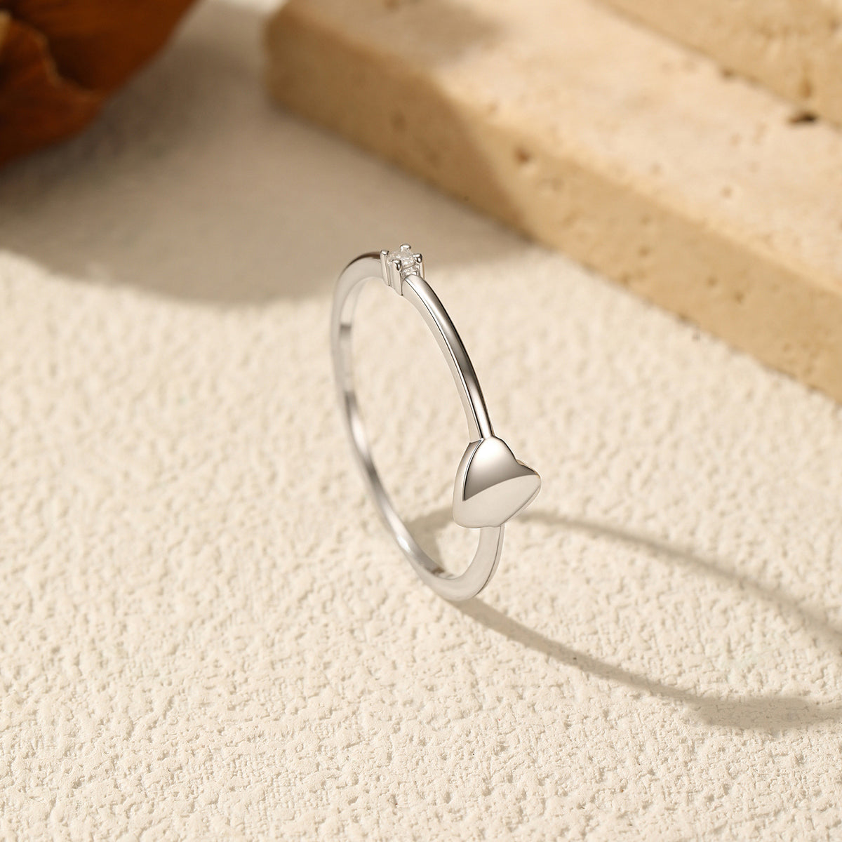 S925 Sterling Silver Heart-Detail Moissanite Ring