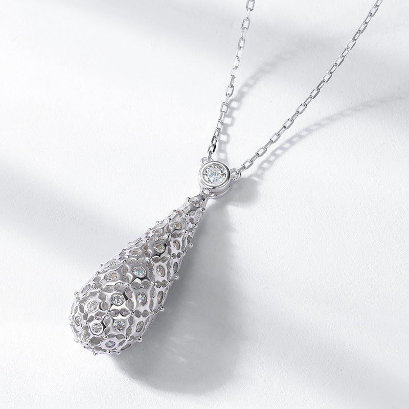 S925 Sterling Silver Zircon Teardrop Pendant Necklace