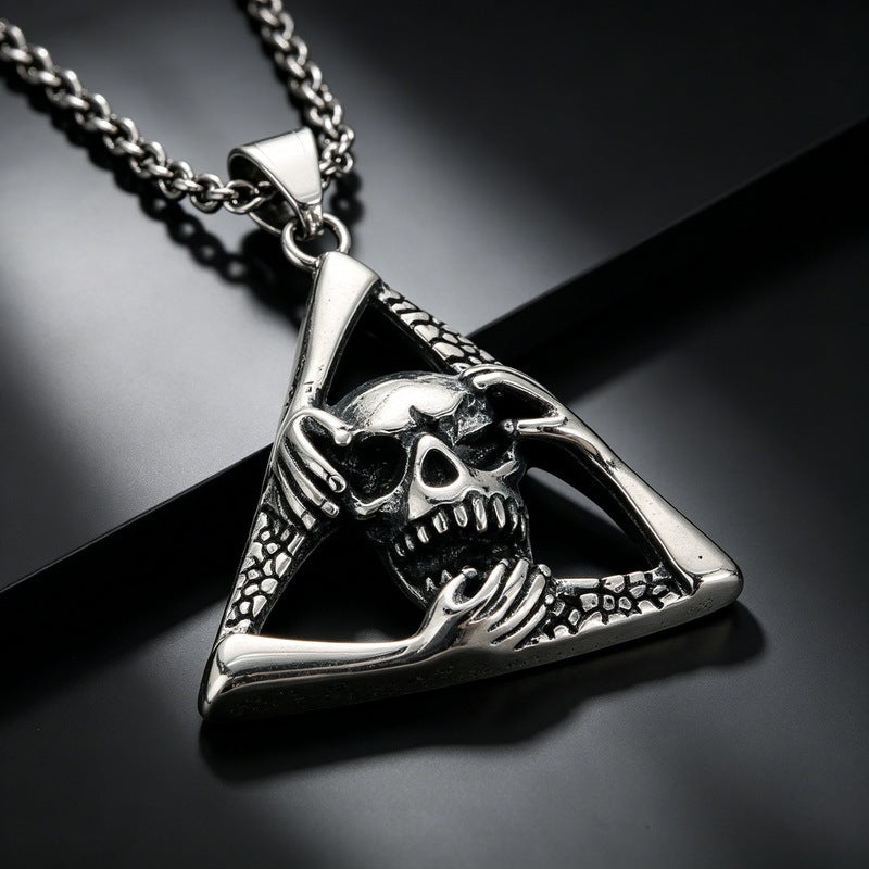 Nordic Celtic Symbol Retro Mysterious Sun And Moon Pentagram Inlaid With Opal Triangle Necklace