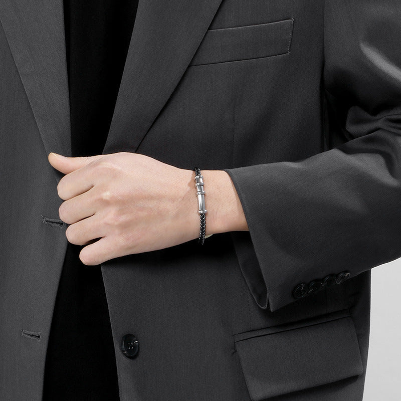 Smooth Curved Tube Leather Rope Bracelet – Woven Leather Rope Magnetic Buckle Men's