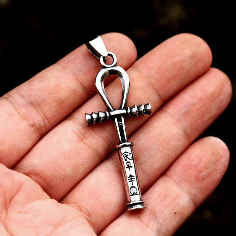 Egyptian Anubis Cross Pendant in Retro Titanium Steel - Men's Scepter Jewelry