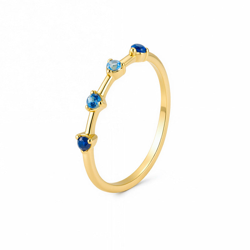 Exquisite, Small, Fresh, Gradual Change, Blue Zircon Sterling Silver Ring, Luxury Stacking Thin
