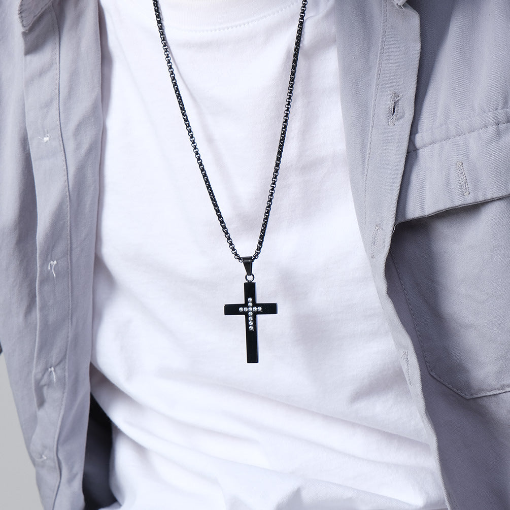 Cross-Border Amazon Titanium Steel Zircon Cross Pendant for Men