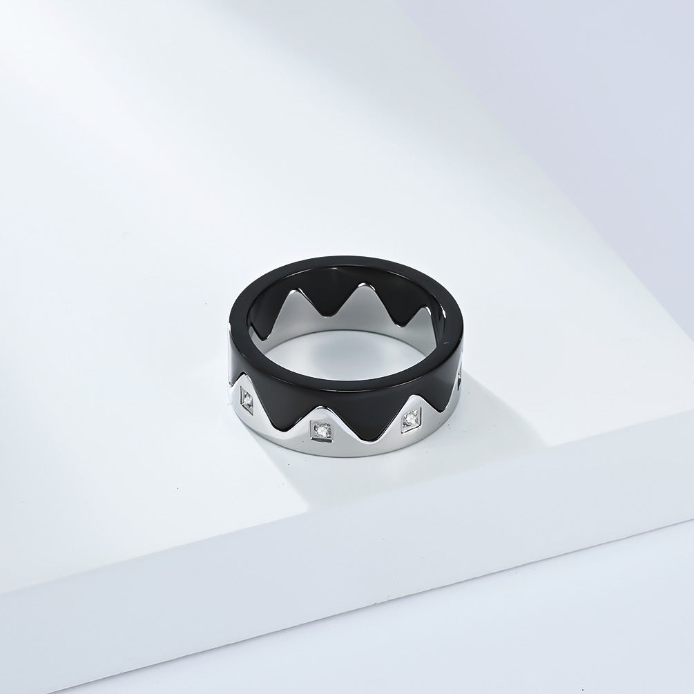 Planderful Personalized Crown Zircon Inlaid Titanium Steel Couple Ring For Him And Her