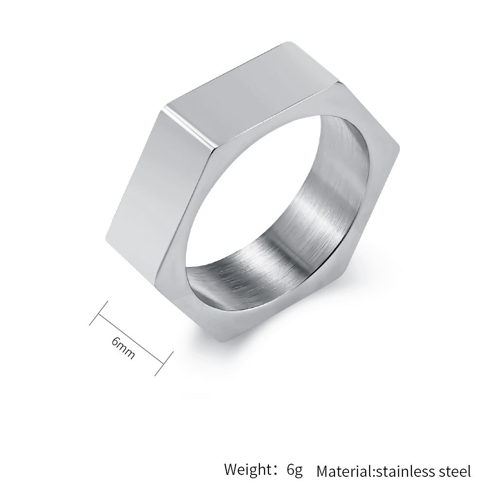 Steel Ring - Minimalist Geometric Hexagonal Design For Everyday Wear, Unisex Style By Planderful