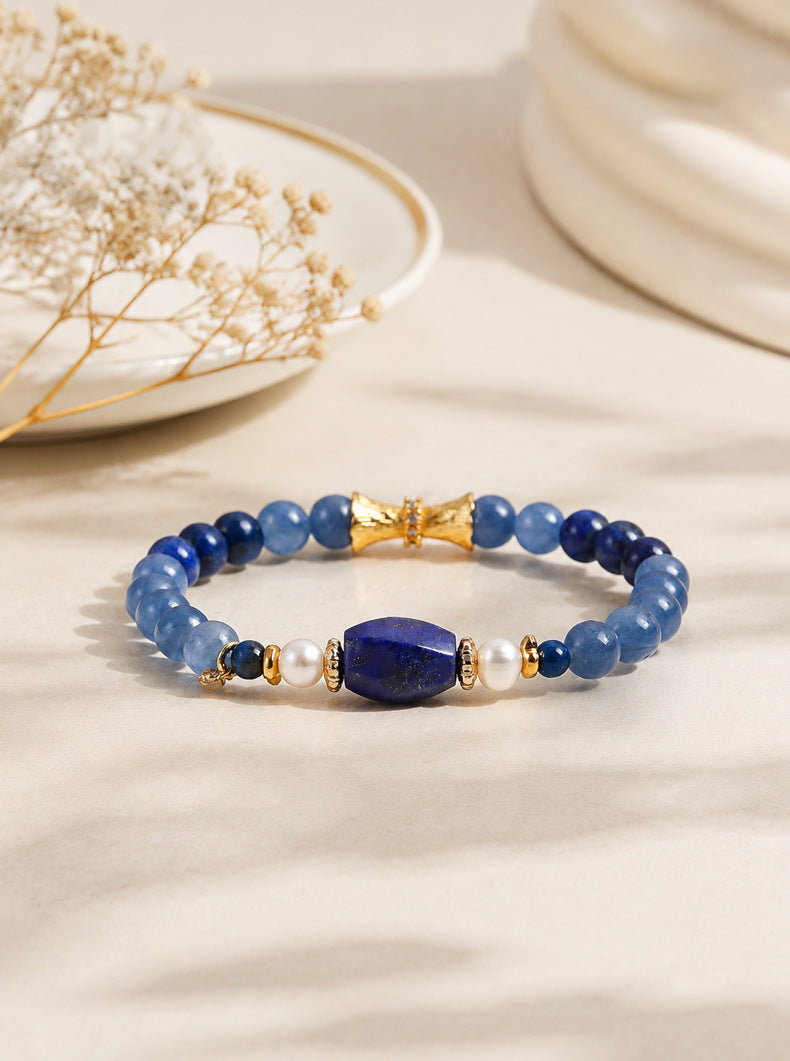 Freshwater Pearl Lapis Lazuli & Kyanite Bracelet
