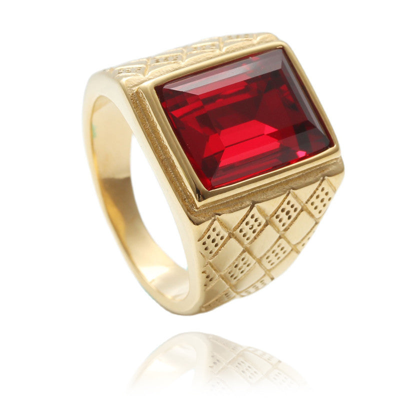 Trendy Multi-Color Zircon Titanium Steel Square Ring for Men - Retro Stainless Steel Jewelry