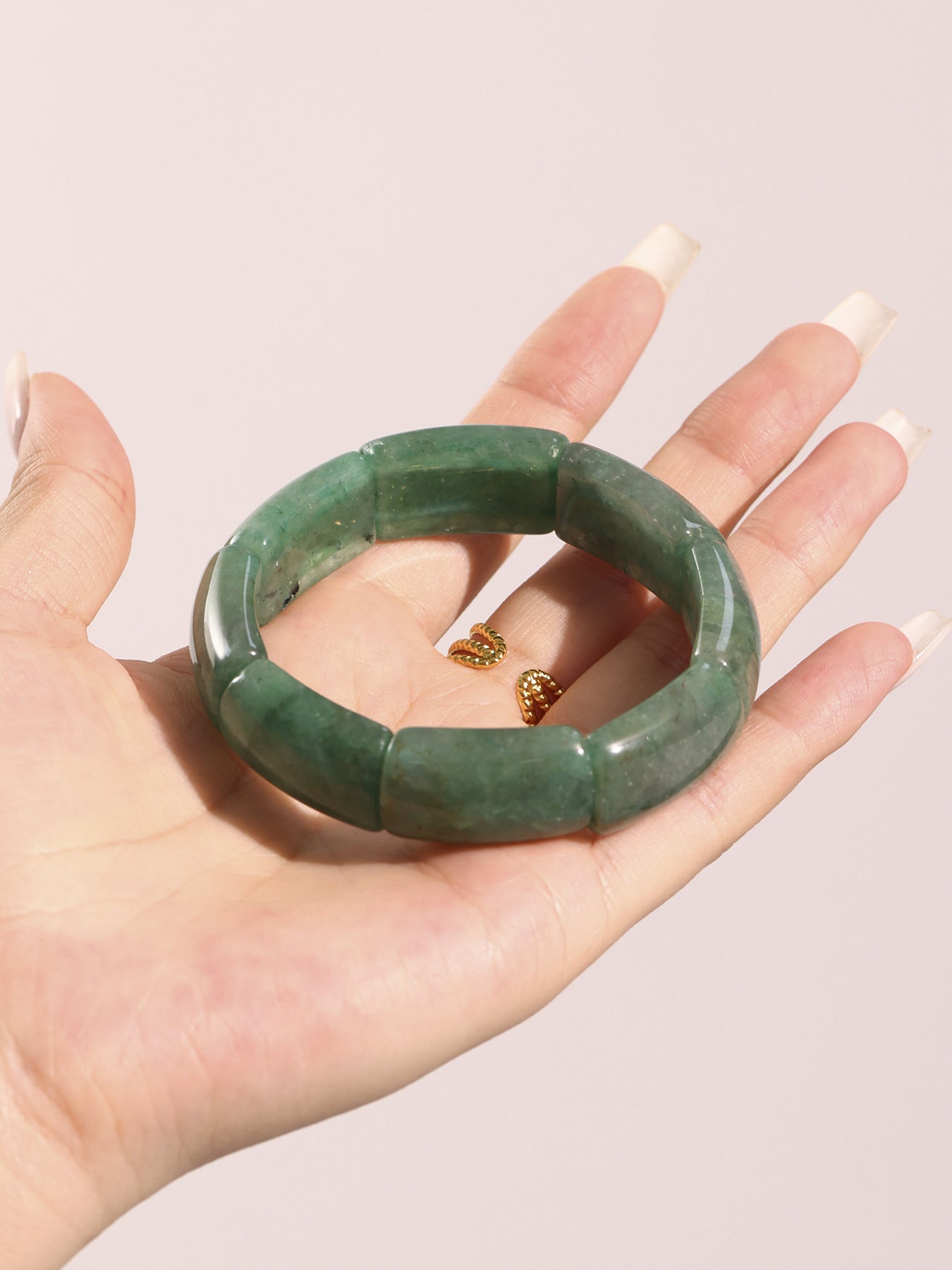 Planderful Jadeite Green Smudged Elastic Bracelet For Women