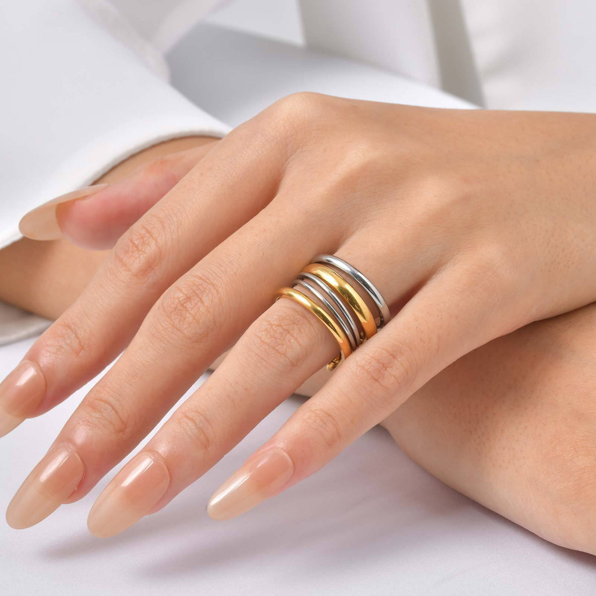 Stainless Steel Multi-Ring Rhinestone Circumference Pavé Zircon Ring