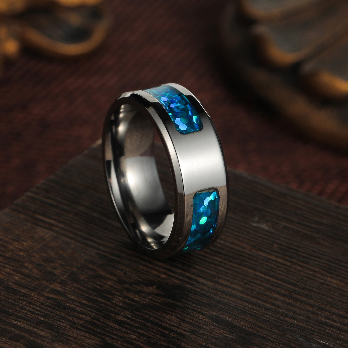 Planderful Imitation Opal Ring Unisex Steel Inlay Everyday Genie Collection Durable Jewelry