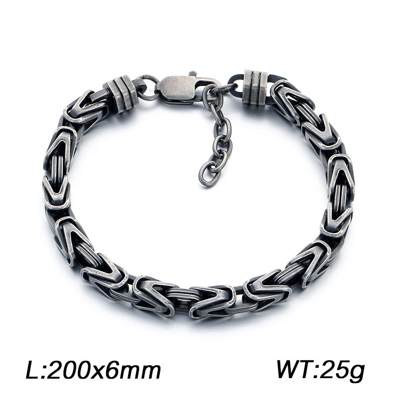 Byzantine Titanium Steel Bracelet – Hip Hop V-Shaped Emperor Chain 6mm Stainless Steel