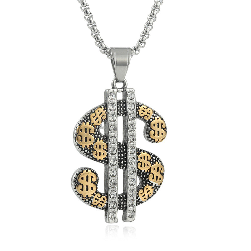 Stylish Titanium Steel Dollar Pendant Necklace for Men - Personalized Punk Design