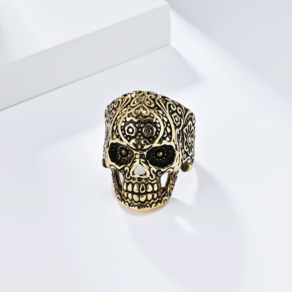 Planderful Skull Ring For Men Titanium Steel Bold Gothic Dark Style Statement Jewelry