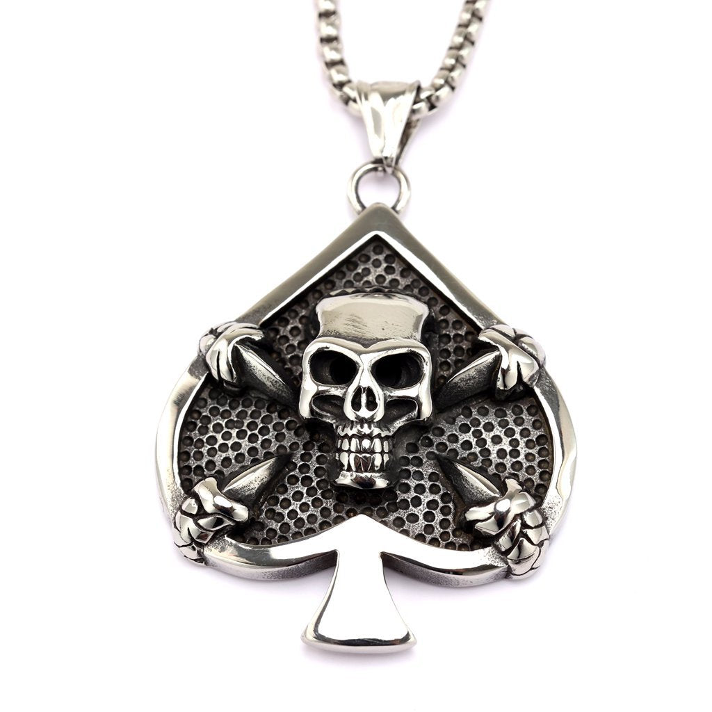 Planderful Stainless Steel Skull Pendant Unisex Retro Punk Gothic Peach Heart Necklace