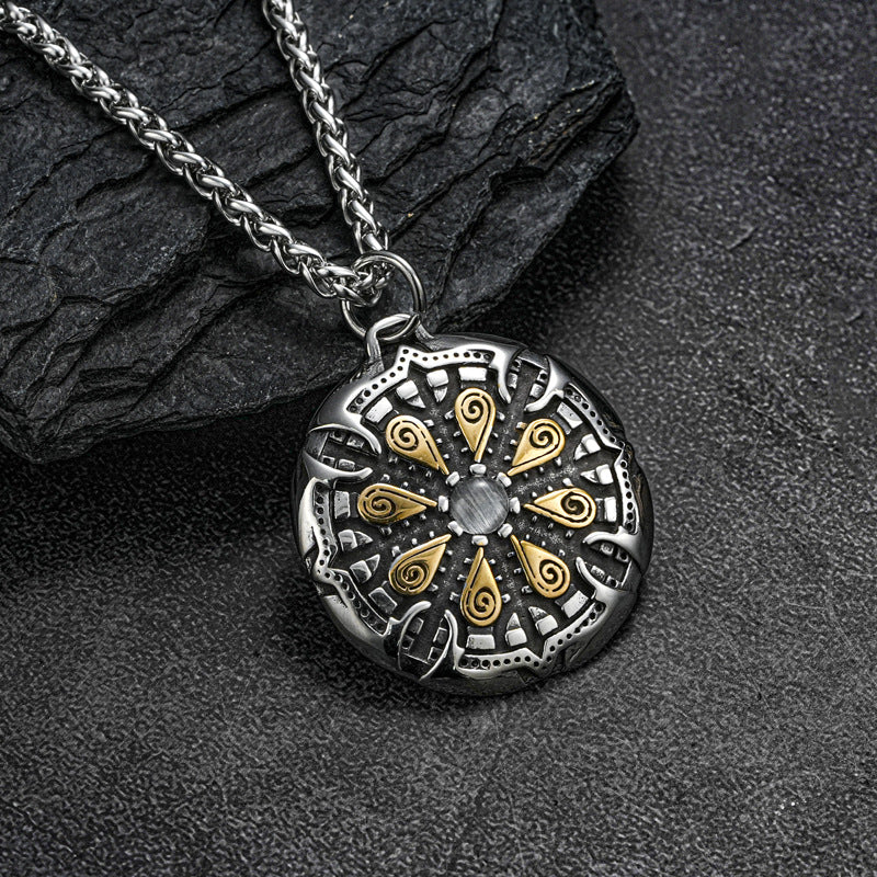 Planderful Odin Compass Pendant Titanium Steel Necklace for Men Vintage Hip Hop Style