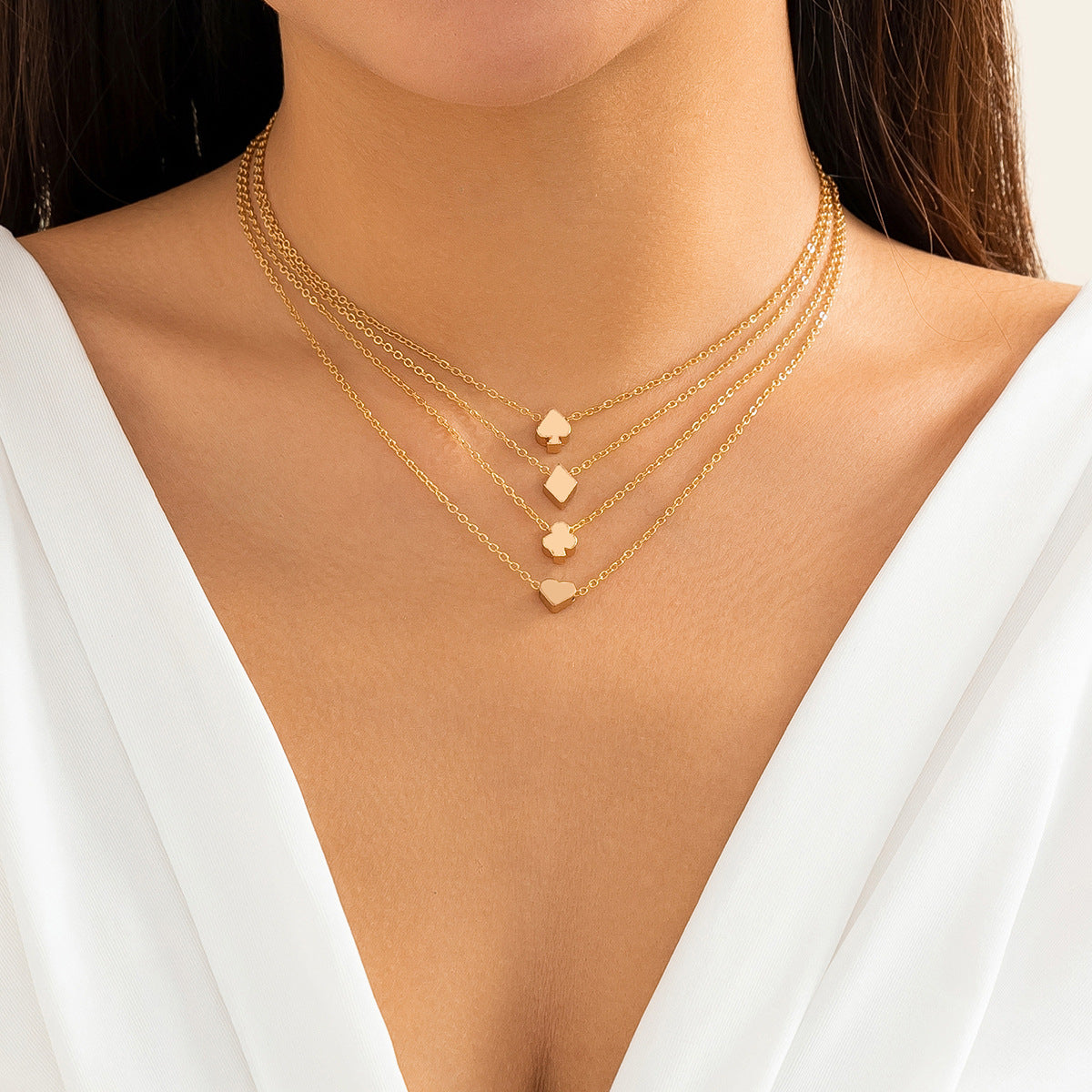 Heart Plum Metal Necklace with Poker Pendant Set from Europe and The United States.