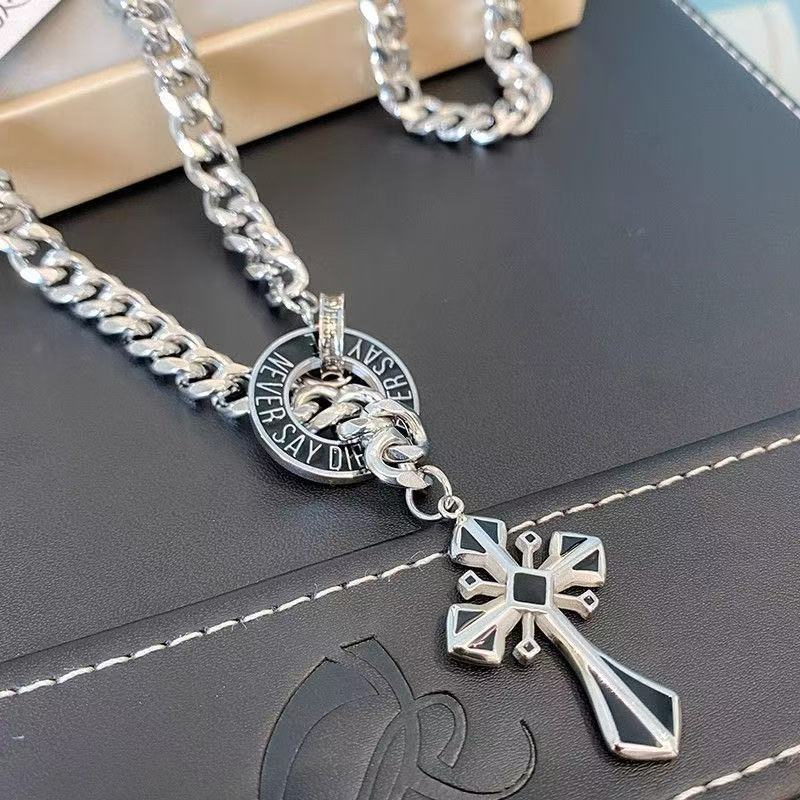 Planderful Jewelry Titanium Cross Necklace Men Cuban Link