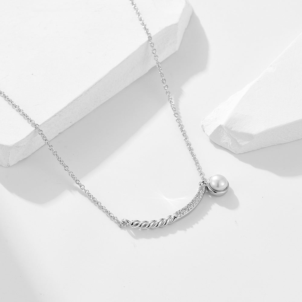 Zircon Pearl Pendant Necklace 925 Sterling Silver Smile