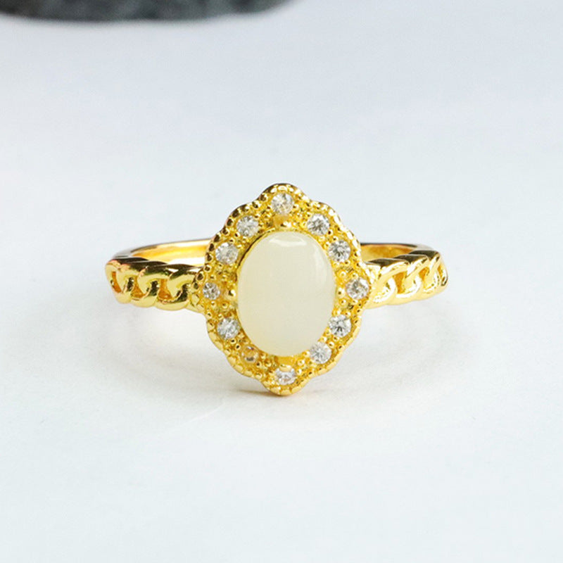 Hetian Jade Diamond-Shape Chain Ring